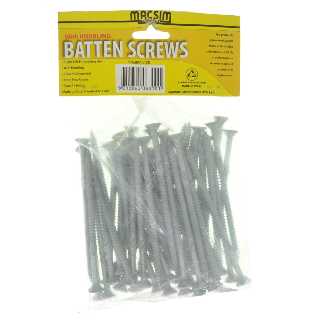 MACSIM 14G-10x125mm BATTEN Screw With Knurling Galvanised 17GBR14125