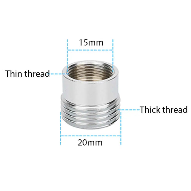 Metal fitting with labeled thread thickness and dimensions on a white background