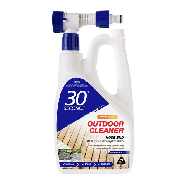 30 Seconds outdoor cleaner bottle with hose end on a white background