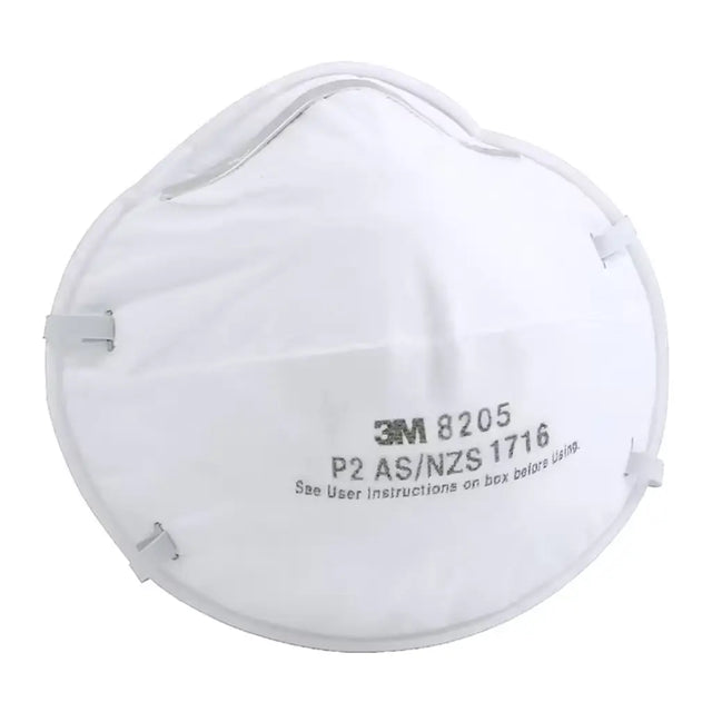 A white 3M respirator face mask with gray printed text and straps, shown on a plain white background.
