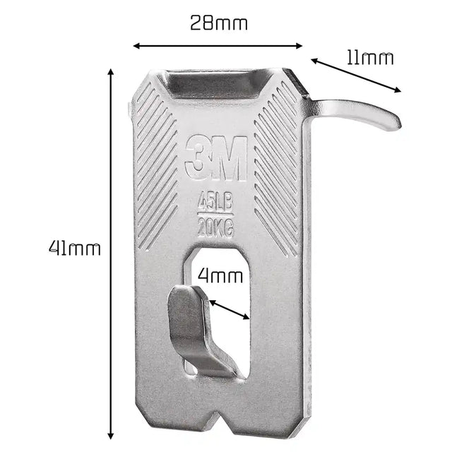 Metal clip with dimensions labeled on a white background