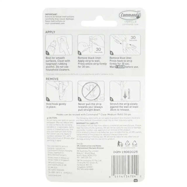 Back of Command hook packaging with application and removal instructions.