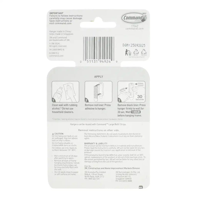 Command strip packaging with application instructions and barcode on a white background
