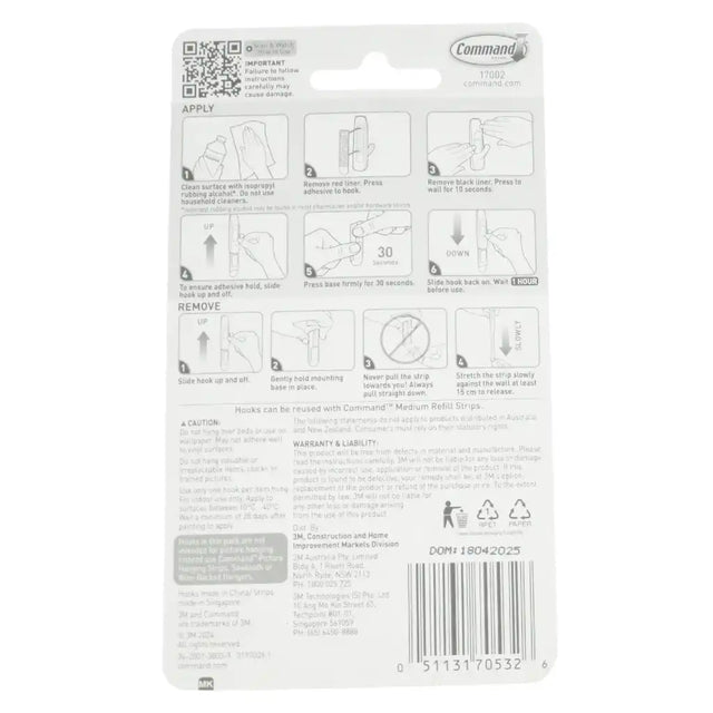 Back of a Command picture hanging strip packaging with instructions and branding.