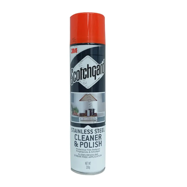 Scotchgard stainless steel cleaner and polish can on a white background