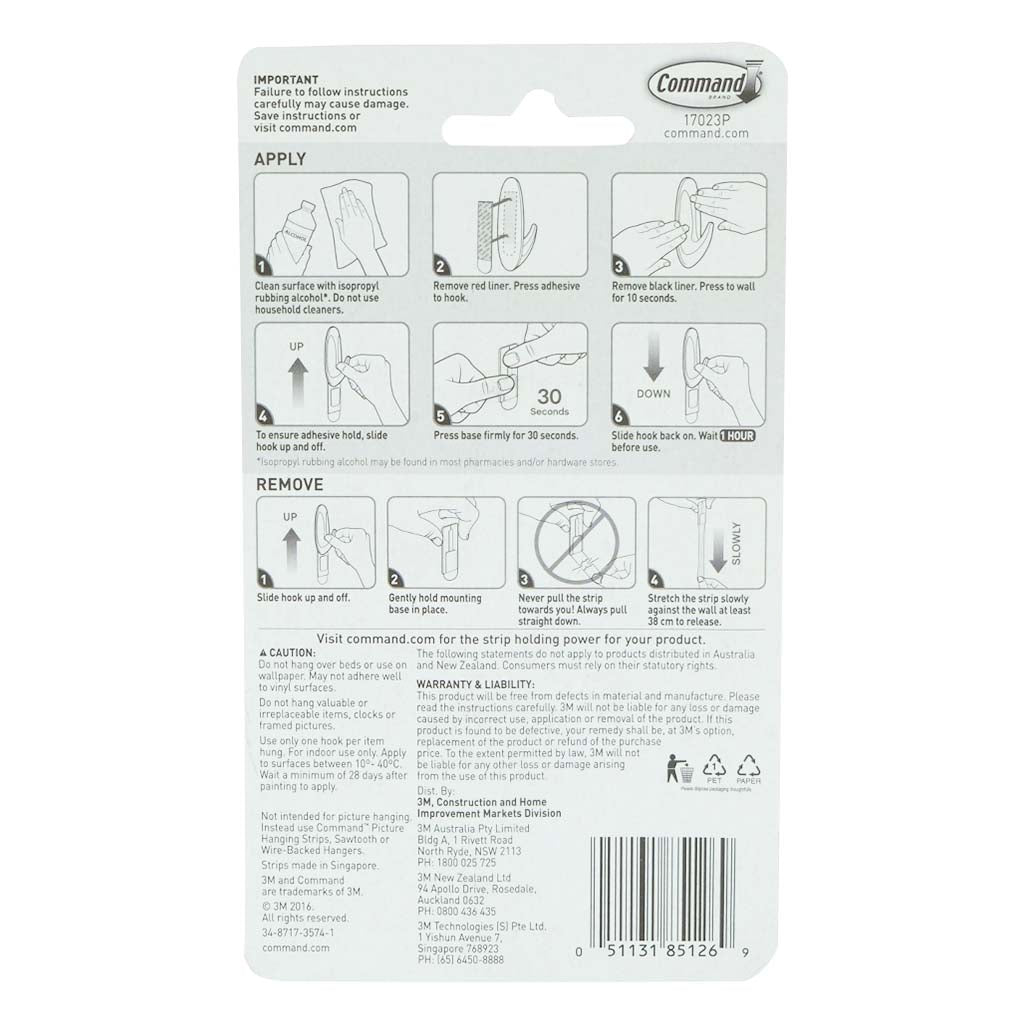 3M Command Damage - Free Hanging Hook Large Refill Strips 6 Strips 2Kg 17023P