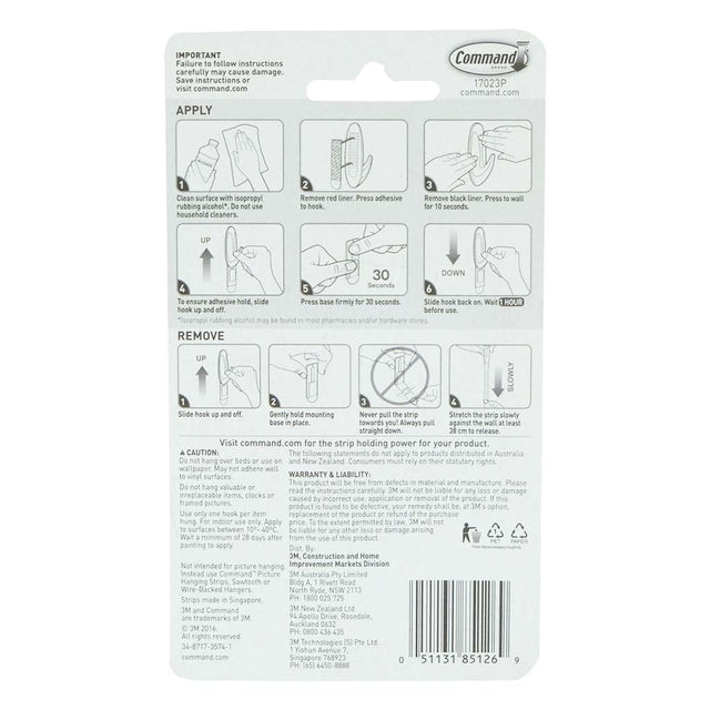 3M Command Damage - Free Hanging Hook Large Refill Strips 6 Strips 2Kg 17023P
