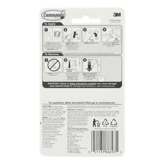 3M Command Damage - Free Hanging Utensil Hooks 3 Hooks 4 Strips 225g 17067ANZ