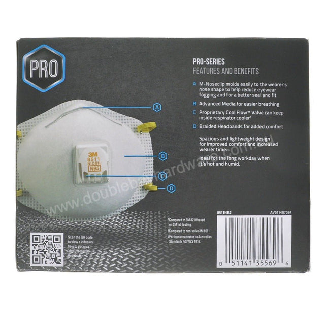 3M P2 N95 Sanding Fibreglass Valve Respirator Mask 5pk 8511HB2 - C - PS