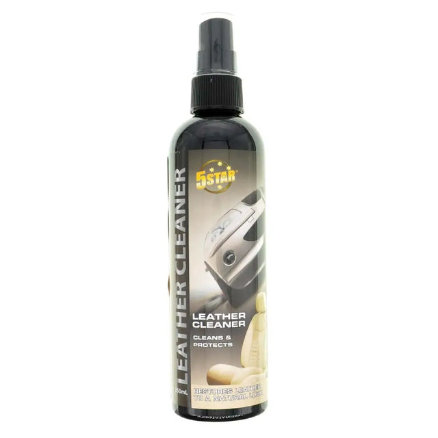 Bottle of 5 Star Leather Cleaner on a white background