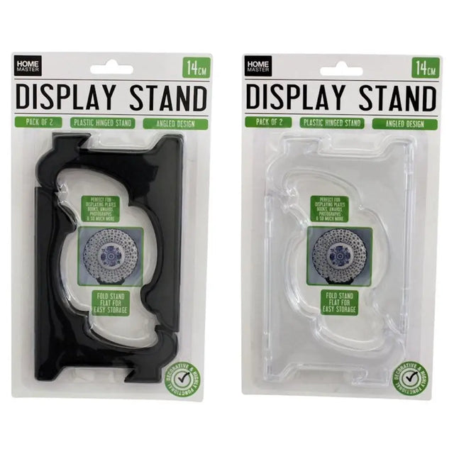 Two packages of Home Master display stands with black and clear designs.