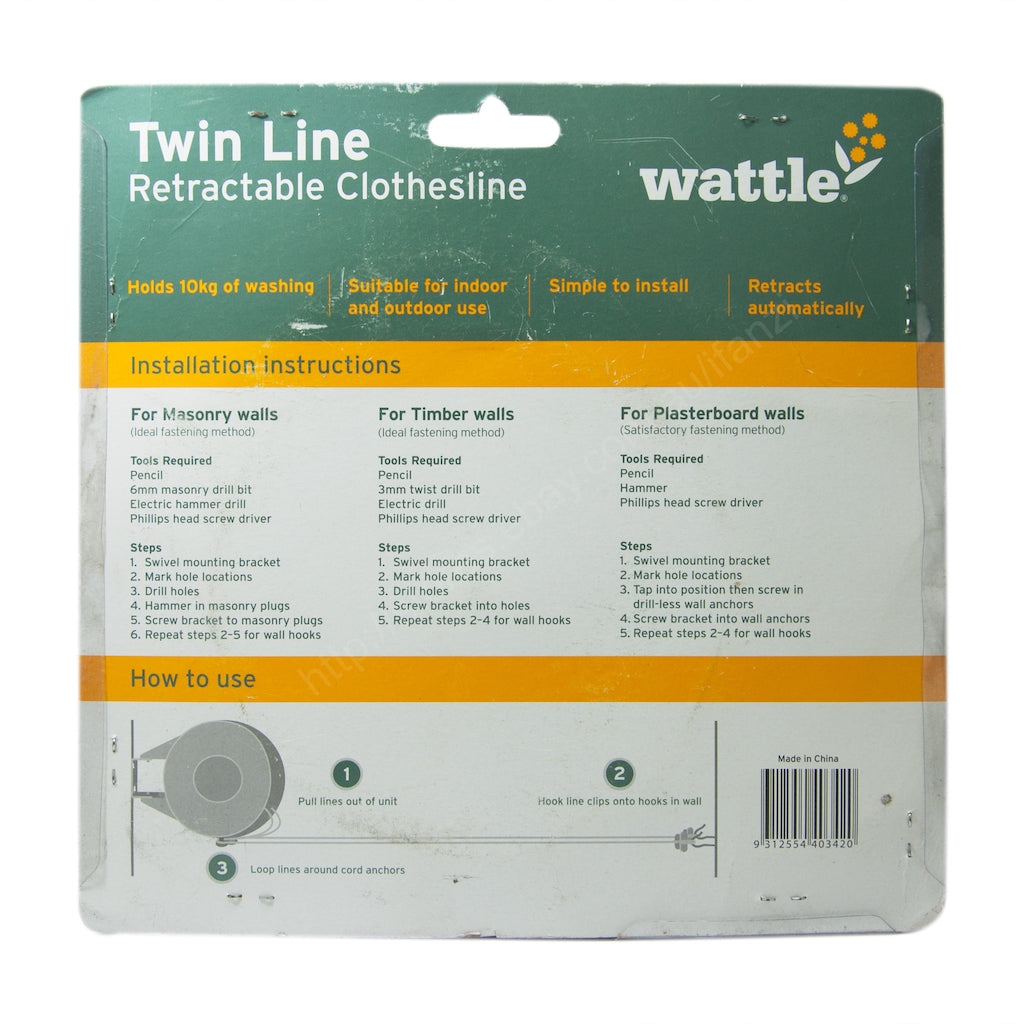 Wattle Twin Line Retractable Clothesline 15 Metres Holds 10Kg of Washing