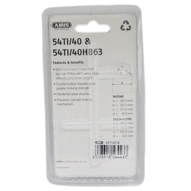 ABUS lock packaging with product details on a white background