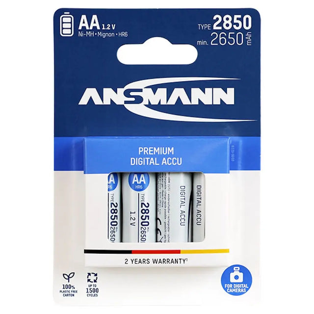 Ansmann AA battery pack with four batteries inside on a white background