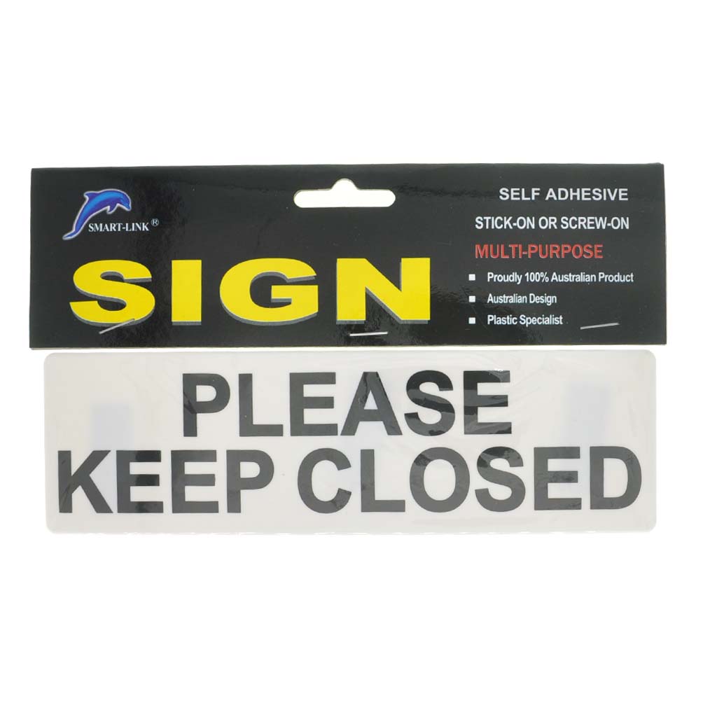 Plastic Self Adhesive Sign PLEASE KEEP CLOSED 200x60x2mm