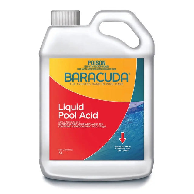 Baracuda liquid pool acid container on a white background