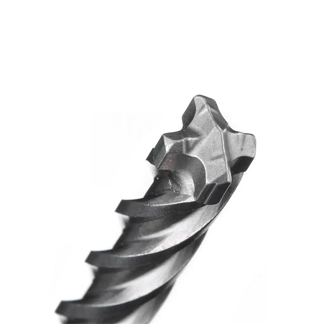 A close-up of a metallic spiral drill bit with a fluted cutting head, shown against a plain white background.