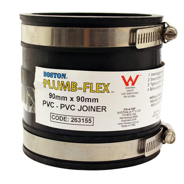Plumb-flex PVC-PVC joiner with Boston Plumb-Flex label on a white background