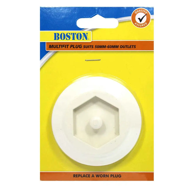 Boston multifit plug packaging with yellow and blue design