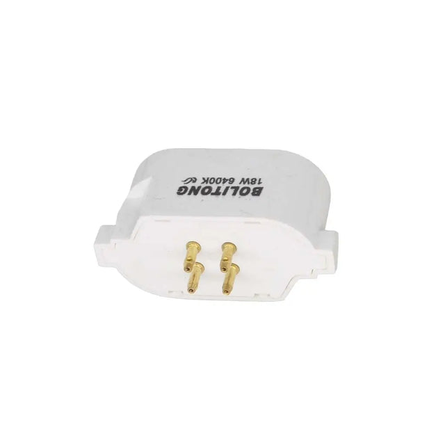 White electrical plug with gold contacts on a white background