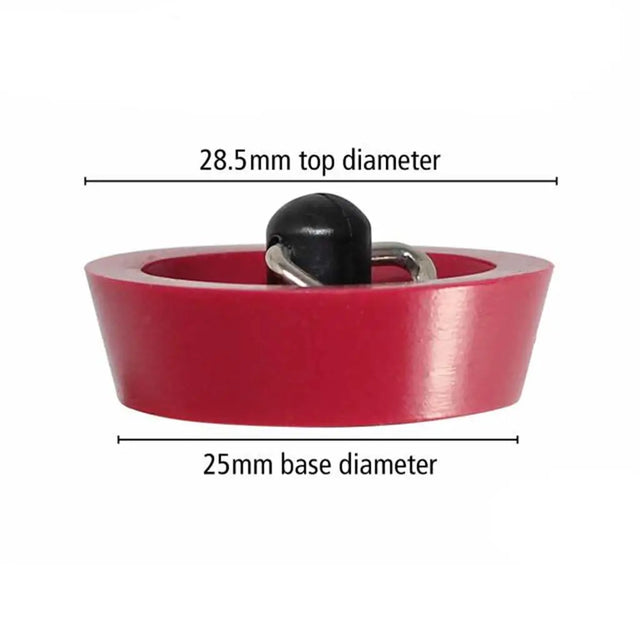Red metal ring with measurements on a white background