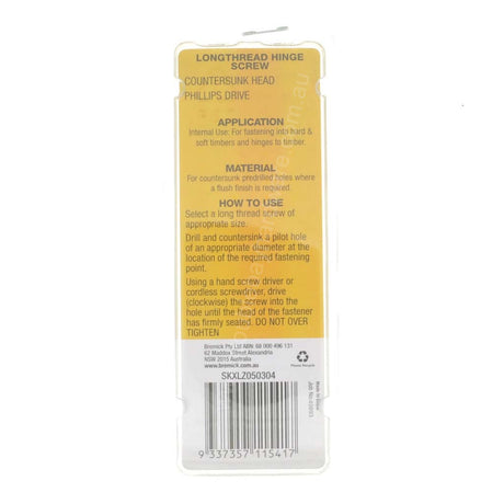 Bremick 10Gx30mm Countersunk Long Thread Hinge Screw Phillips Zinc Plated 25Pcs