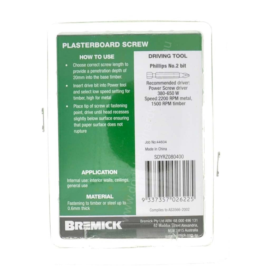 Bremick 8Gx40mm Bugle Plasterboard Screw Phillips Zinc Plated 50Pcs