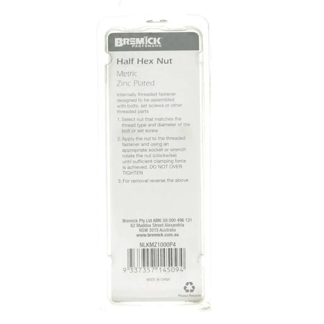 Bremick half hex nut packaging on a white background