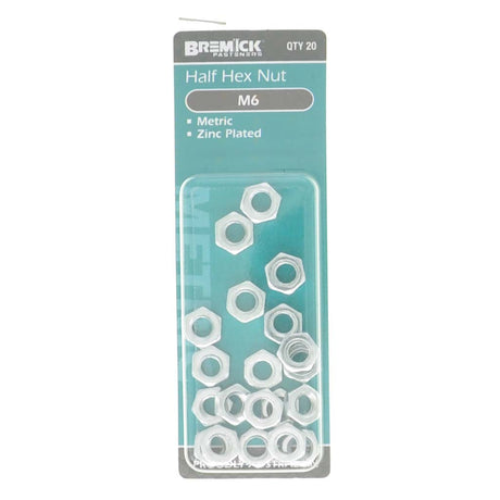 Bremick M6 Half Hex Nut Zinc 20Pcs NLKMZ0600P4