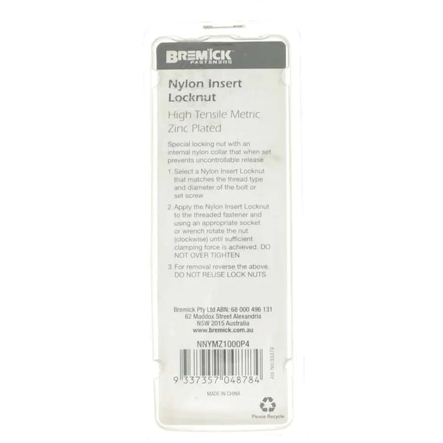 Bremick packaging for a nylon insert locknut on a white background