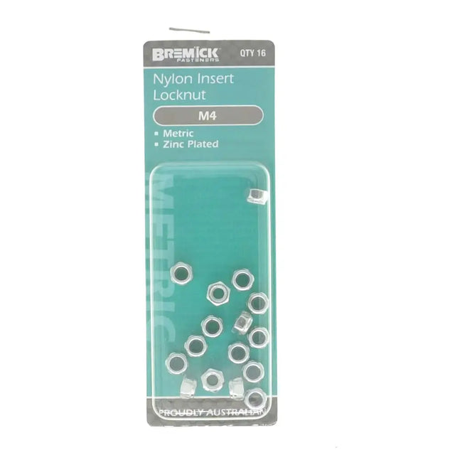Pack of Bremick nylon insert locknuts with clear packaging on a white background