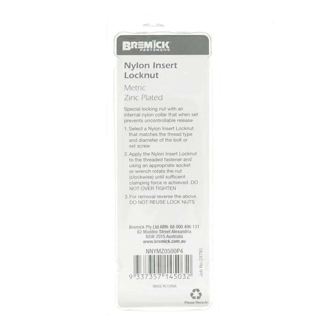 Bremick nylon insert locknut packaging with text on a white background