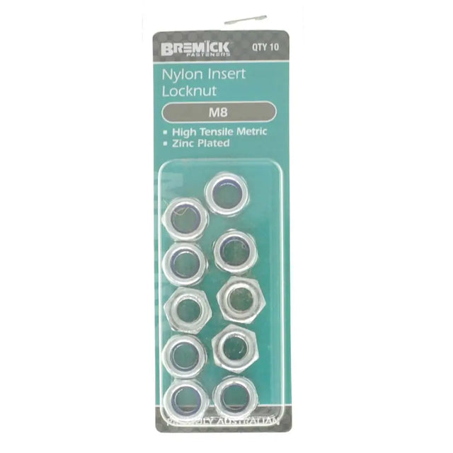 Bremick M8 Nylon Insert Lock Nut Zinc 10Pcs NNYMZ0800P4