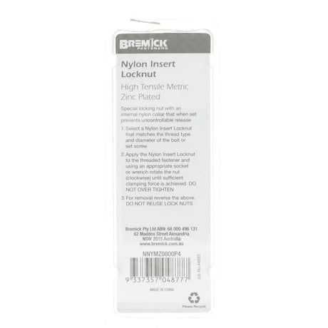 Bremick Nylon Insert Lock Nut M8 10Pcs NNYMZ0800P4