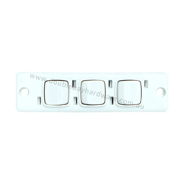 White rectangular plate with three square cutouts on a white background