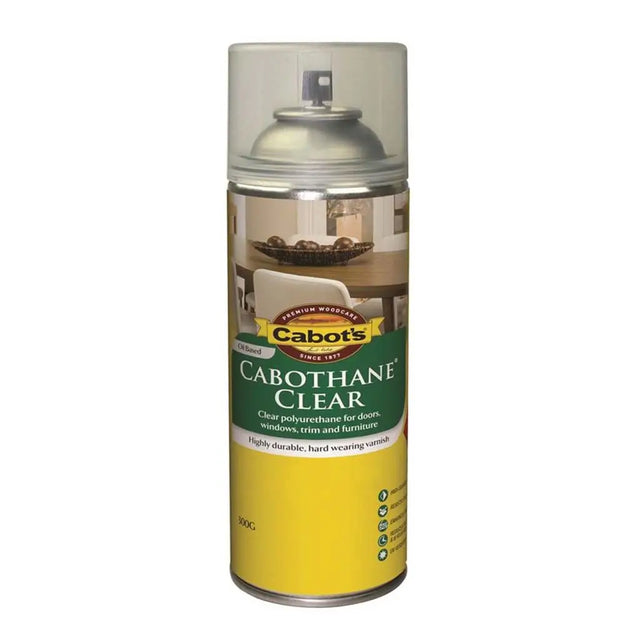 Can of Cabot's Cabothane Clear spray on a white background