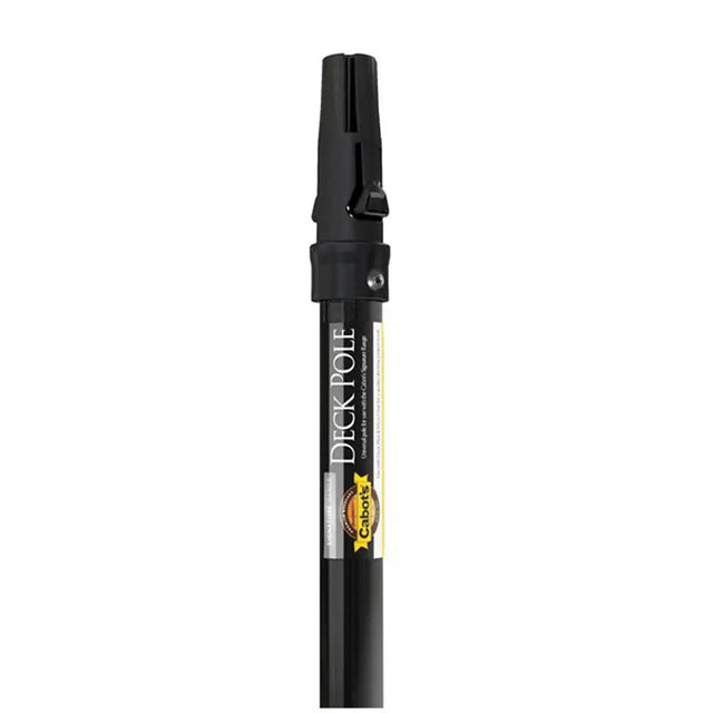 Black deck pole with a label on a white background
