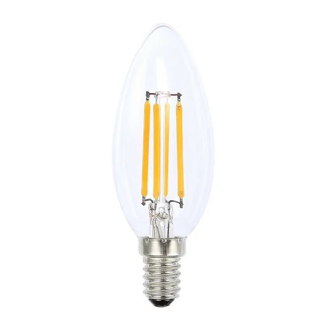 LED light bulb with clear glass cover on a white background