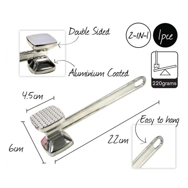 Metallic tool with features and measurements on a white background