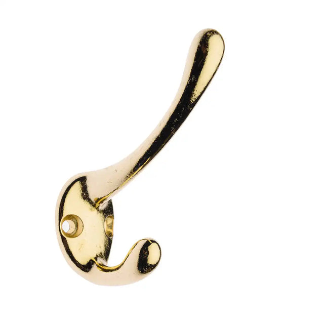 Gold-colored wall hook on a white background