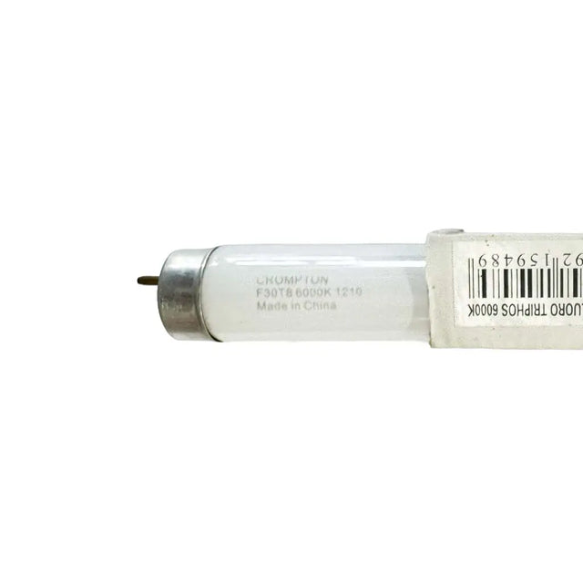 Light bulb with brand and model information on a white background