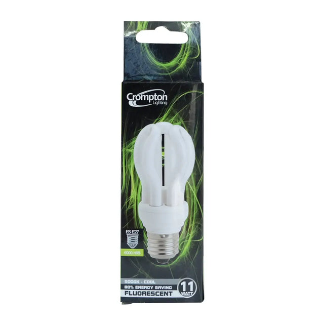 Crompton Lighting fluorescent bulb packaging on a white background