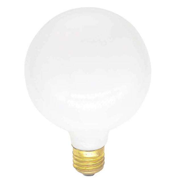 White light bulb with gold base on a white background