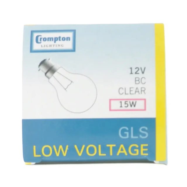 Crompton Lighting GLS low voltage 12V light bulb packaging on a white background