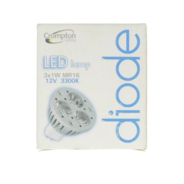 Crompton LED lamp packaging with product details on a white background