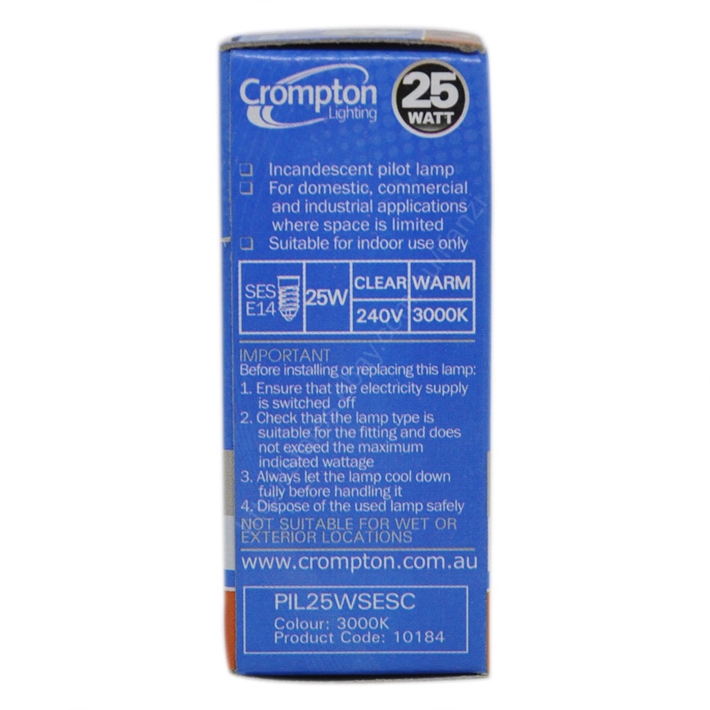 Crompton Pilot Incandescent Light Bulb E14 240V 25W Clear 10184