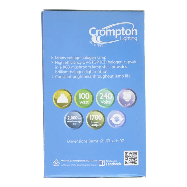 Crompton Lighting product packaging with specifications on a white background