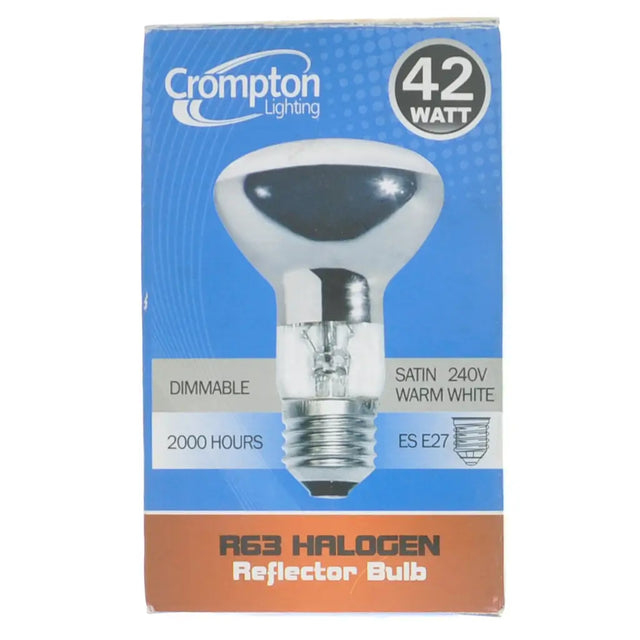 Crompton Lighting R63 Halogen Reflector Bulb packaging on a white background