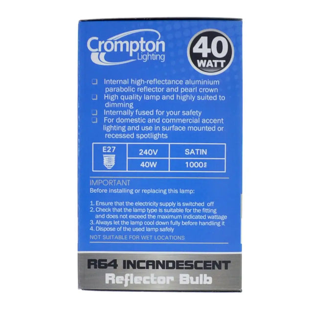 Crompton Lighting bulb packaging with specifications on a white background