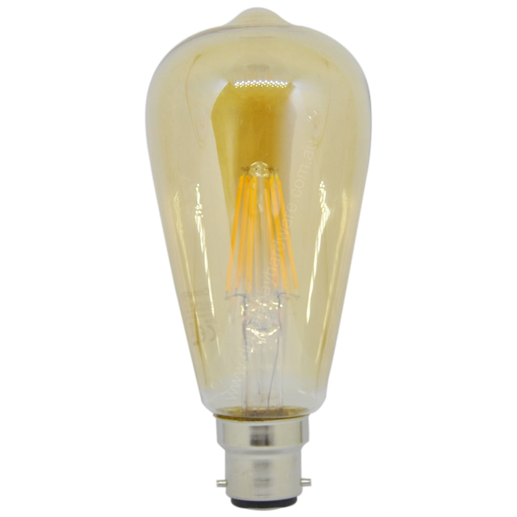 Crompton ST64 Filament LED Light Bulb B22 240V 6W W W Amber 27696